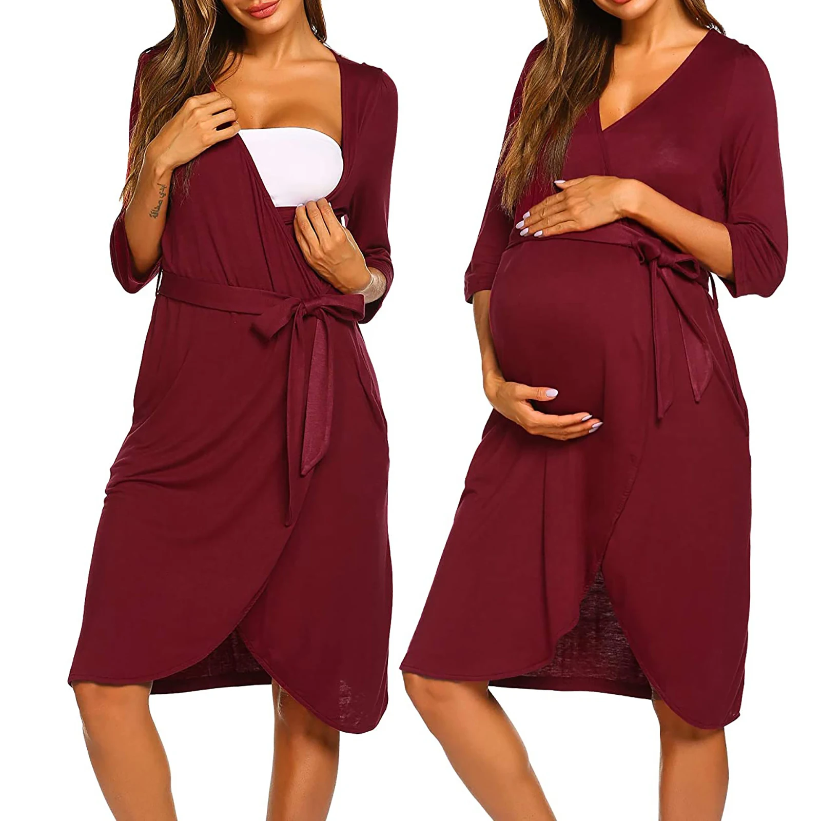 

Maternity Robe Pajamas V-neck Pregnancy Nursing Sleepwear Nightwear For Pregnant Women Breastfeeding Nightdress Nightgowns