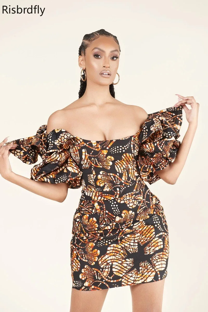 

2021 Traditional African Floral Print Dress Women Ankara Sexy Bodycon Mini Dress Party Evening African Dresses for Women