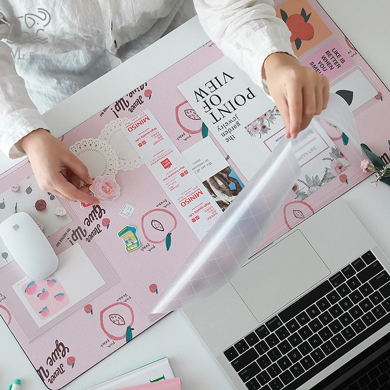 

Cute PU Leather Mice Pad Office Computer Desk Mat Cartoon Pattern Laptop Cushion Large Mouse Pad Desk Organizer with Calendar