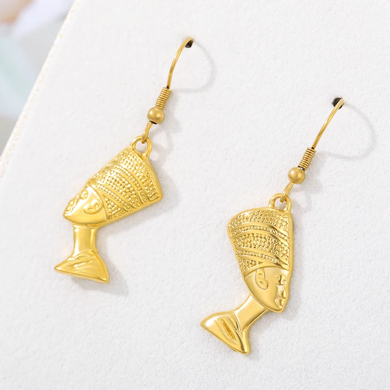 

Egyptian Queen Nefertiti Stud Earrings For Women Girls Gold Color Stainless Steel Earring Gothic African Jewelry Ethnic Gift