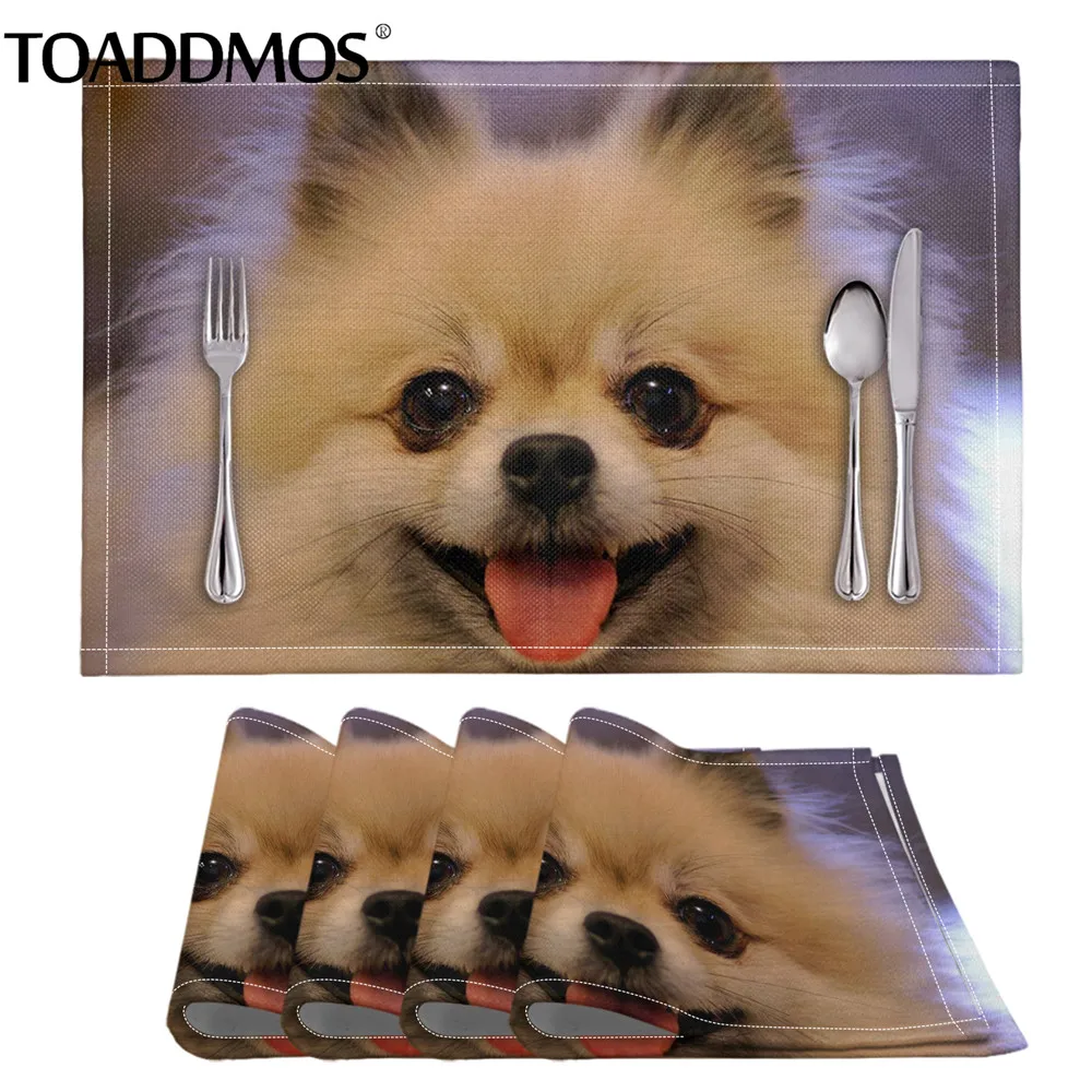 

TOADDMOS Lovely Animal Chihuahua Printed 4pcs/Set Placemat Kitchen Accessories Stain-Resistant Pad Coffee Plastic Cup Coaster