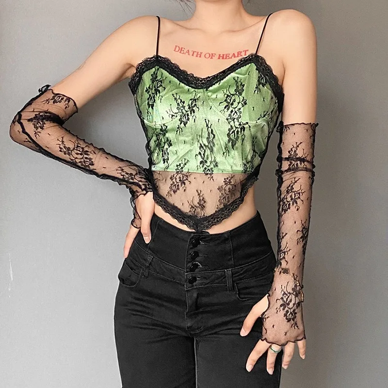 

2021 autumn cross border fashion women's new slim fit backless sexy perspective two-piece sling vest