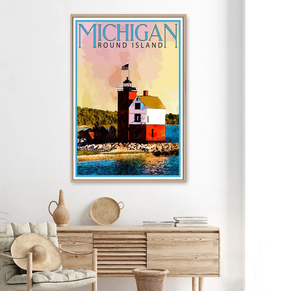 Постер для путешествий из Мичигана винтажный принт Декор маяк настенное