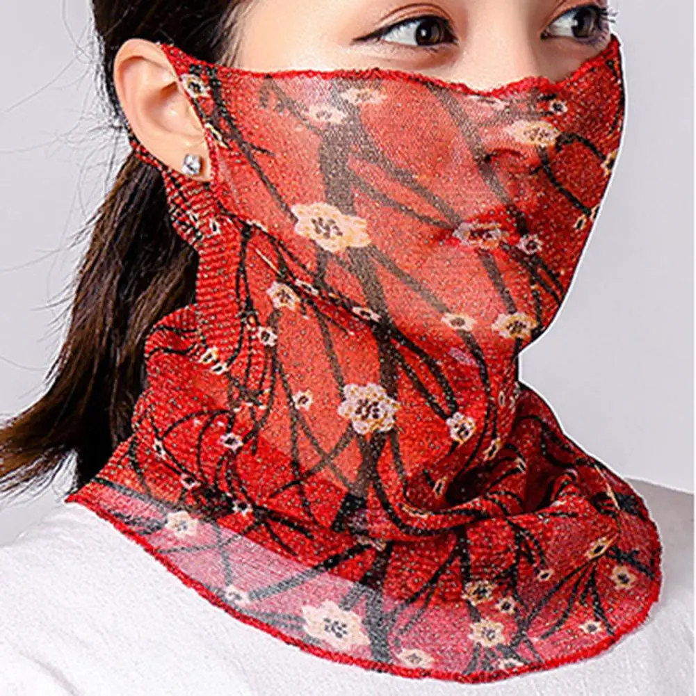 

Women Floral Leaf Print Soft Protective UV-resistant Face Mask Hairband Scarf scarf Sun Protection Mask Outdoor Riding Masks