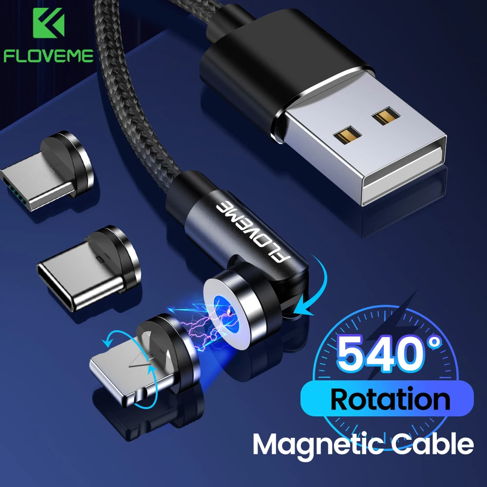 Магнитный кабель FLOVEME 540 с вращением Micro USB Type C зарядный для iPhone 11 Pro XS Max Samsung Xiaomi |