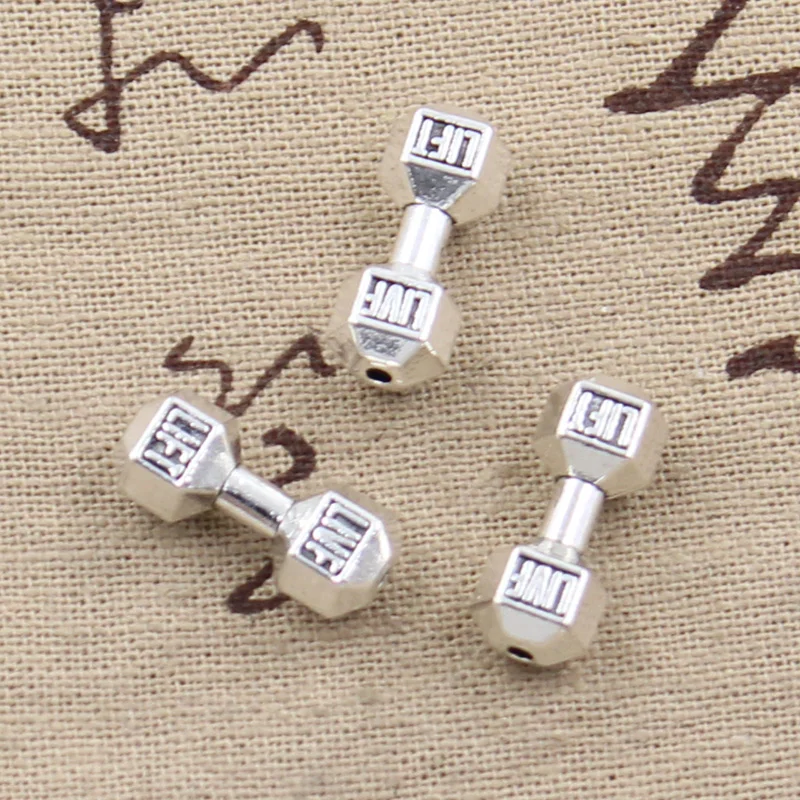 

10pcs Charms Fitness Equipment Dumbbell Bead 20x7x7mm Antique Silver Color Pendants DIY Making Findings Handmade Tibetan Jewelry