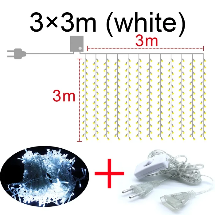 White with line2 3x3 м светодиодный новогодний Рождественский гирлянда светодиодный Свадебный Сказочный свет на Рождество 300 светодиодный Сказочный свет садовая Праздничная занавеска Декор - Испускаемый цвет: White with line2