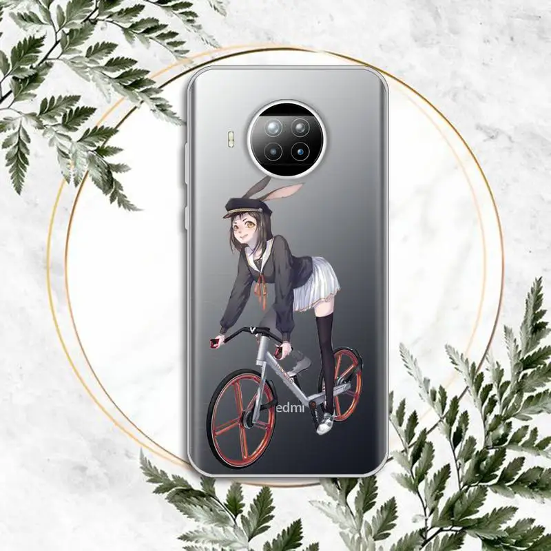 

Cartoon cycling girl Phone Case Transparent for Xiaomi Redmi note 10 t 8 9 pro lite 11