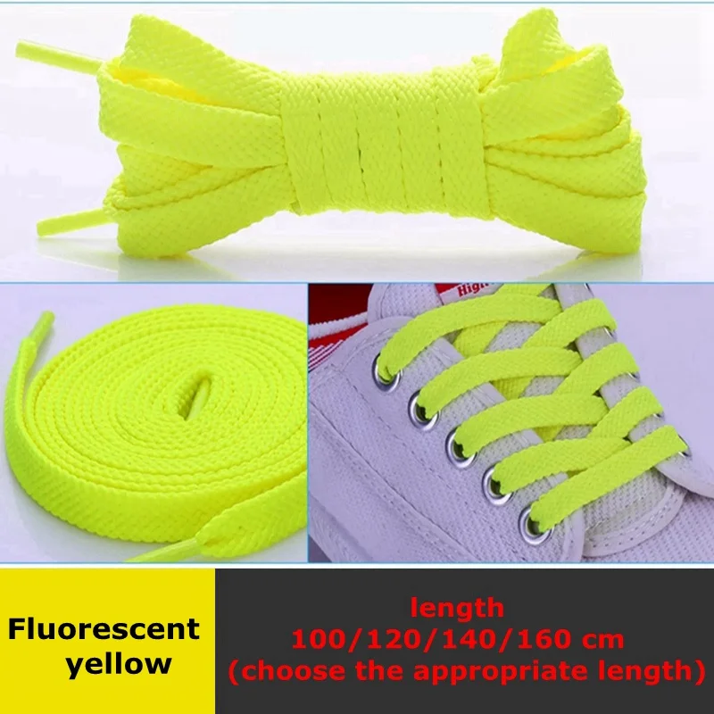 Fluorescent Yellow 1 пара, плоские шнурки из полиэстера, двухслойные шнурки для обуви, детские шнурки для отдыха для взрослых, высококачественные плотные нескользящие шнурки - Цвет: Fluorescent Yellow