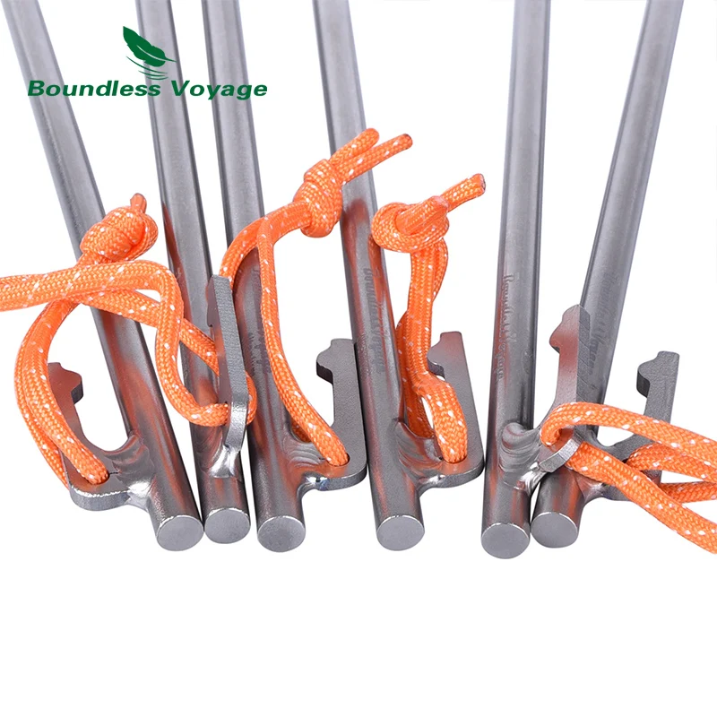 Boundless Voyage Outdoor Camping High Strength Titanium Alloy Tent Pegs Stakes Nails for Hard Snow Floor 20 24 30 35 40 cm
