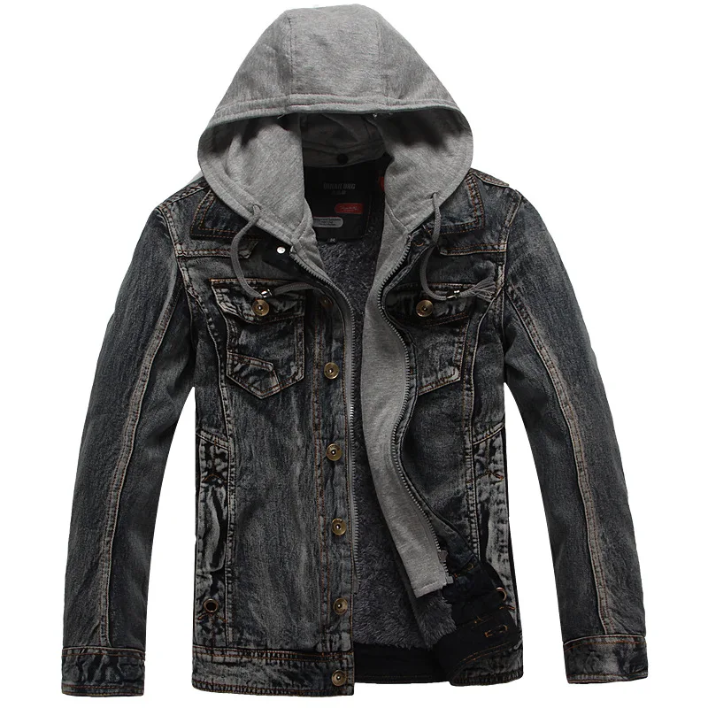 Fashion Men's Winter Warm Fleece Denim Jacket Male Casual Slim Hooded Outwear Jaen Jackets Autumn Thick Coat For Men Streetwear | Мужская
