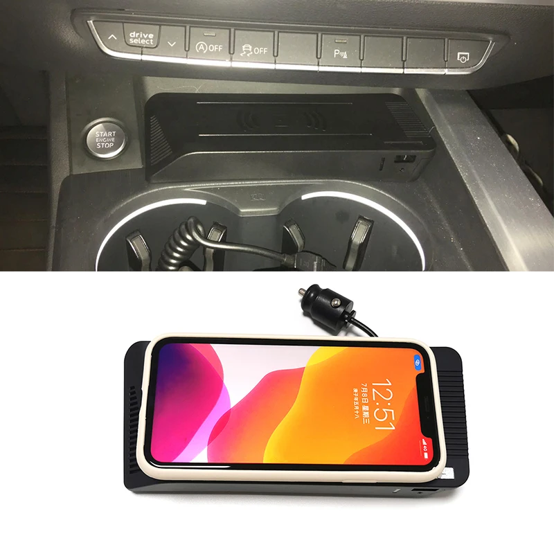 

15W Car mobile phone wireless charger QI fast charger charging panel pad for Audi A4 B9 S4 RS4 A5 S5 RS5 2017-2021 accessories