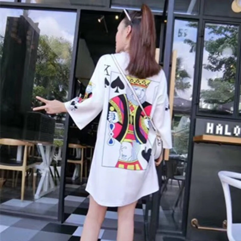 

Футболка K' 'Spade летняя модная уличная Футболка с принтом игральных карт Женские повседневные свободные футболки Tumblr топы с короткими рукава...