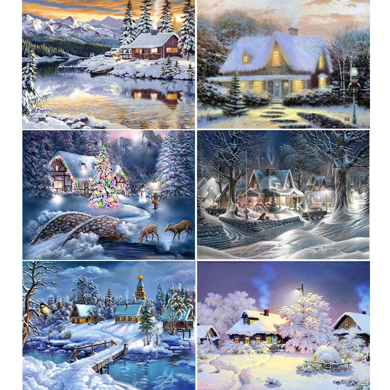 

Diamond Painting Winter Diamond Embroidery House Scenery Needlework Full Square Snow Landscape Mosaic Cross Stitch Wall Decor