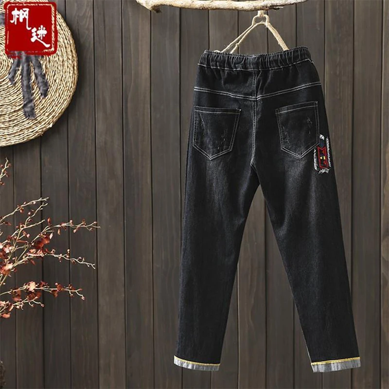 Женские джинсовые шаровары винтажные свободные потертые джинсы в