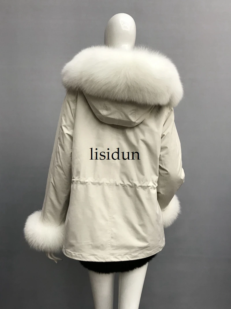 LISIDUN настоящая меховая Парка женская зимняя куртка натуральный Серебряный лисий мех пальто с капюшоном настоящая подкладка из кроличьего меха куртка женская шуба
