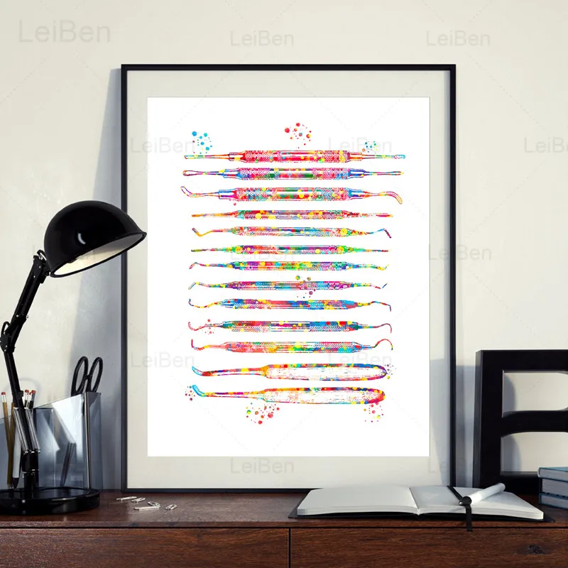 

Dental Equipment Medical Poster Color Graffiti Tooth Anatomy Abstract Art Canvas Painting Modern Home Decoration Clinic Hospital