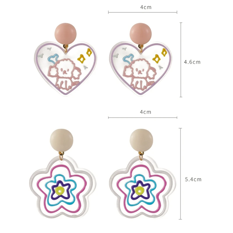 

Fashion Ice Cream Acrylic Love Heart Flower Earrings Dangle For Women Geometric Doodle Dog Earrings