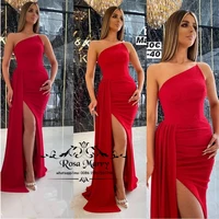 sexy red mermaid formal evening dresses 2020 yousef aljasmi one shoulder high split cheap celebrity prom party vestido de fiesta