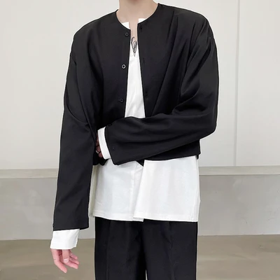 

Рубашка мужская с коротким рукавом, холодный Бриз, Свободная блуза с круглым вырезом, модная темпераментная Короткая Стильная сорочка, большие размеры, на весну