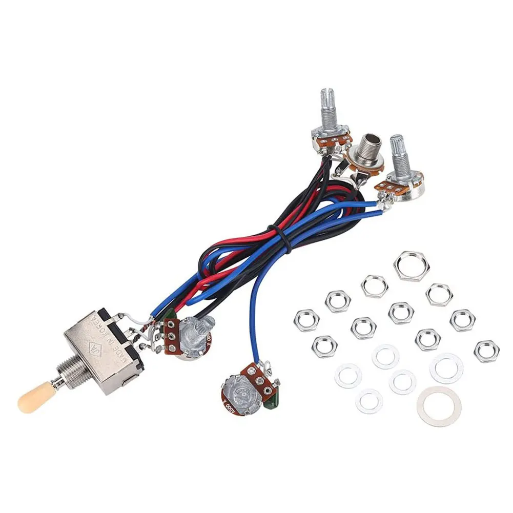 elektrische gitarre kabelbaum prewired kit 2t2v a500k b500k 18mm welle große töpfe 3 weg schalter volume tone control kabelbaum free global