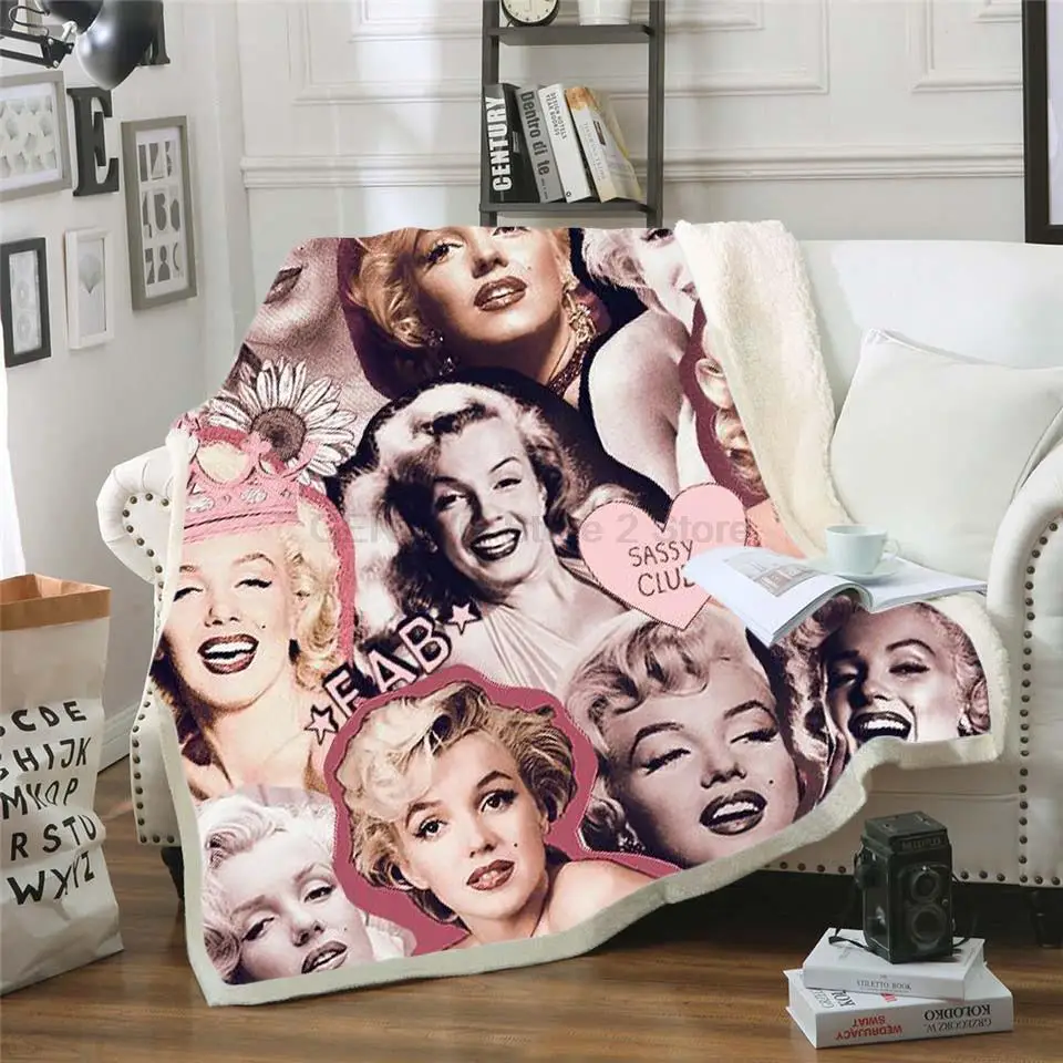 

Флисовое одеяло Marilyn Monroe с 3d рисунком, для кровати, походов, пикника, толстое стеганое одеяло, модное покрывало, одеяло в стиле Sherpa-4