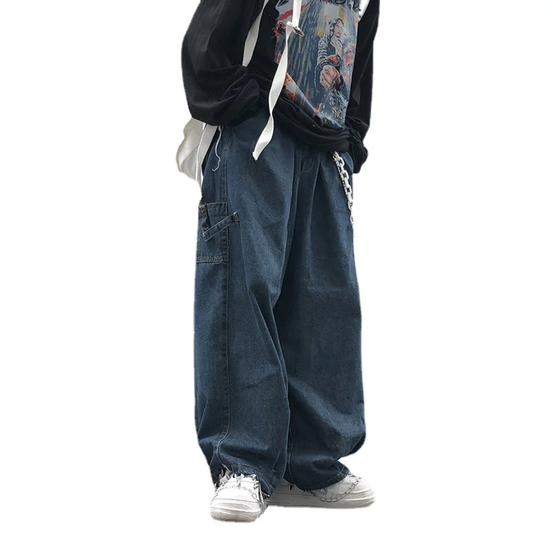 

Men's Jeans Personality Japanese Jeans Men's Casual Wide-leg Loose Striped Denim Trousers Hip-hop Streetwear штанымужские