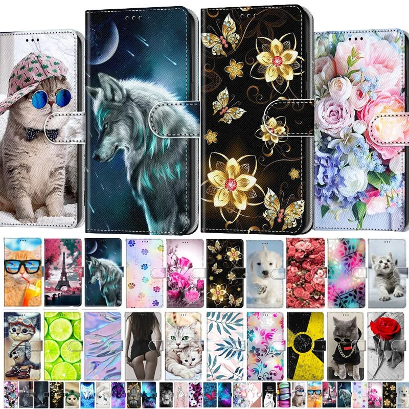 

Кожаный чехол-книжка для телефона Samsung Galaxy J2 Pro J4 J6 Plus 2018, кошелек с цветочным рисунком собаки, кошки, держатель для карт, чехол-книжка с подста...