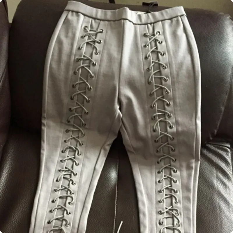 Осень 2020 Новое поступление модные облегающие Женские брюки на шнуровке из