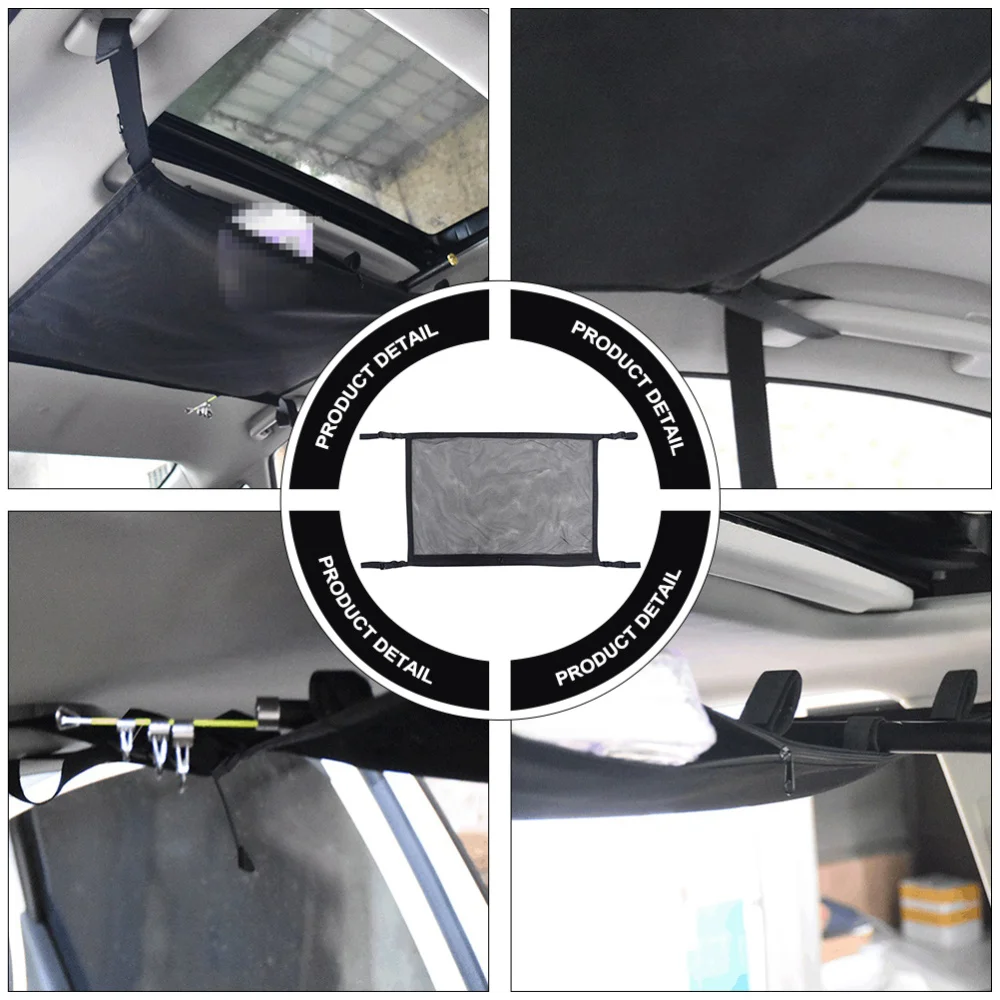 

1 Pc Car Ceiling Storage Net Pocket Car Fishing Rods Storage Mesh (Black)
