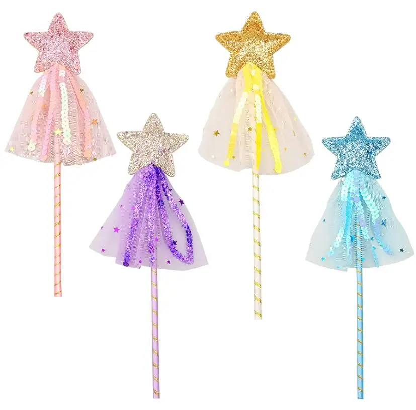 Fairy Glitter Magic Wand With Sequins Tassel Party Favor Kids Princess Dress-up Costume Scepter Role Play Birthday Gift 50pcs