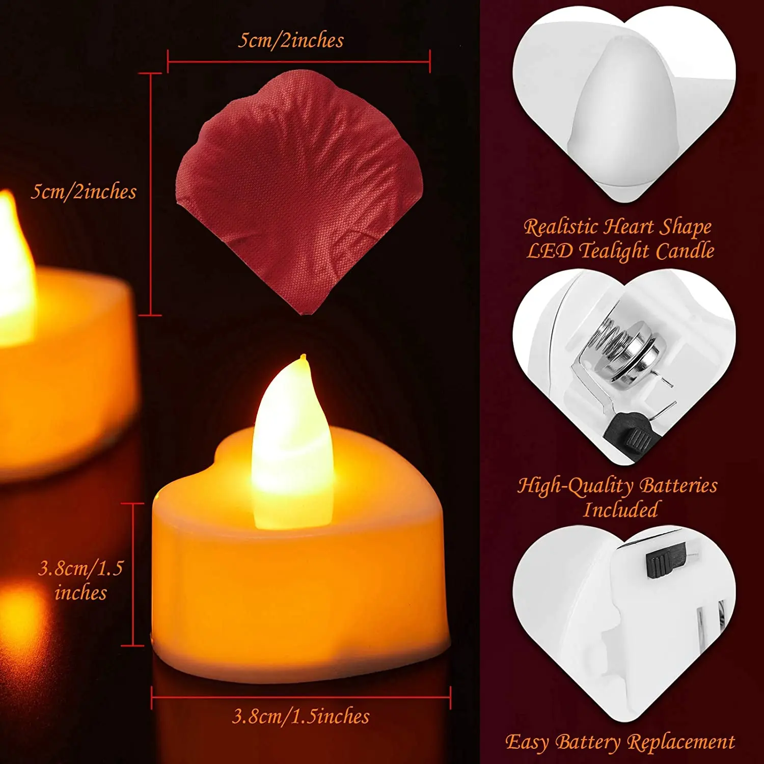 Decoraciones rom&aacute;nticas de noche especial de 1000 piezas, p&eacute;talo de Rosa Artificial con 24 piezas, coraz&oacute;n rom&aacute;ntico, vela LED sin llama para el D&iacute;a de San Valent&iacute;n-3