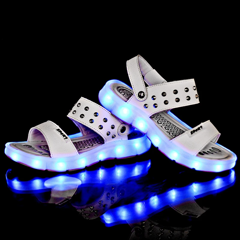 UncleJerry Led сандалии для мальчиков и девочек USB зарядка обувь детская светящаяся