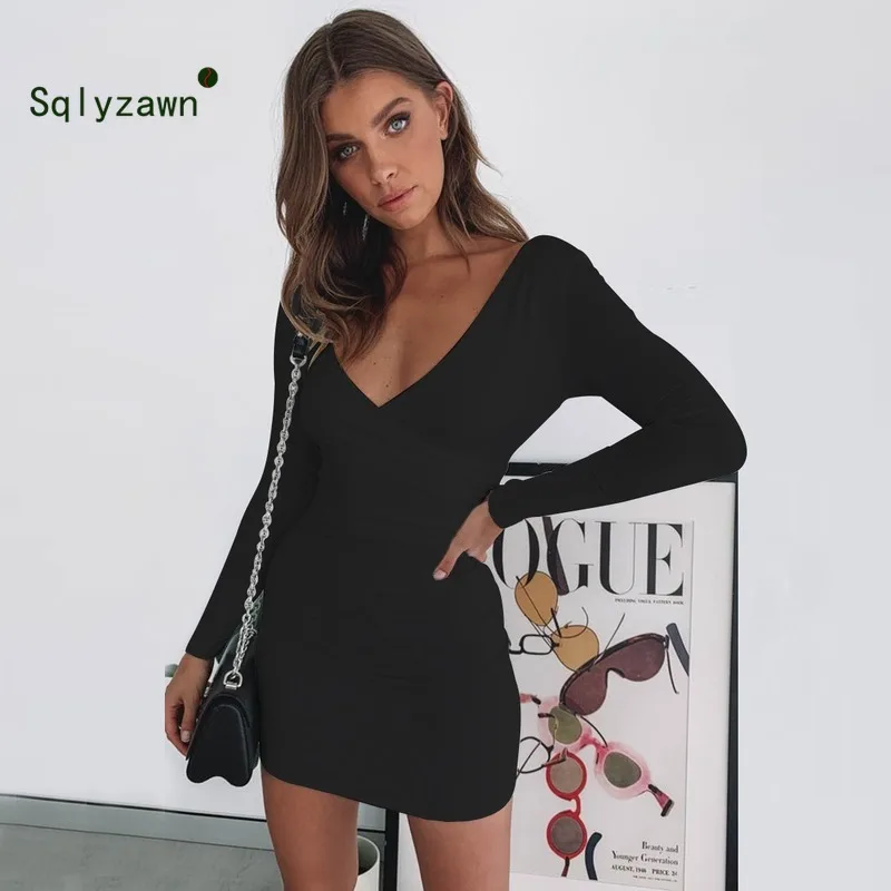 Женское сексуальное облегающее платье OL с длинным рукавом и v-образным вырезом