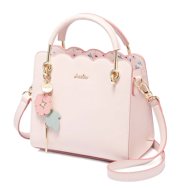 Женская сумка из искусственной кожи Just Star розовая сумочка с цветочной кисточкой
