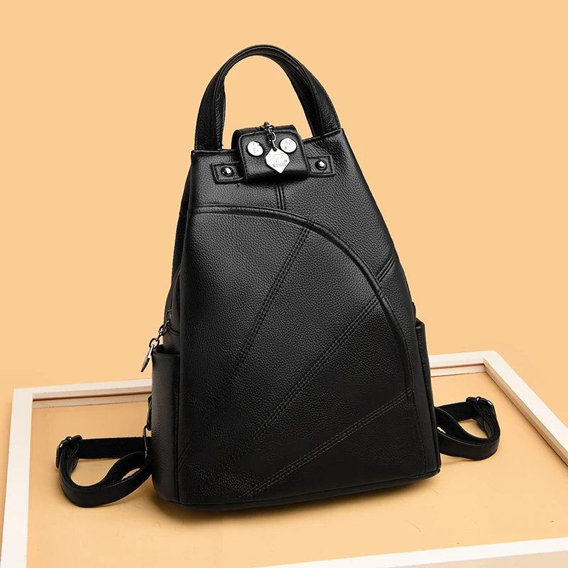 

New Retro Large Capacity Women Backpack High Quality Leather Travel Backpacks Multifunction Ladies Shoulder Bags Chest Bag