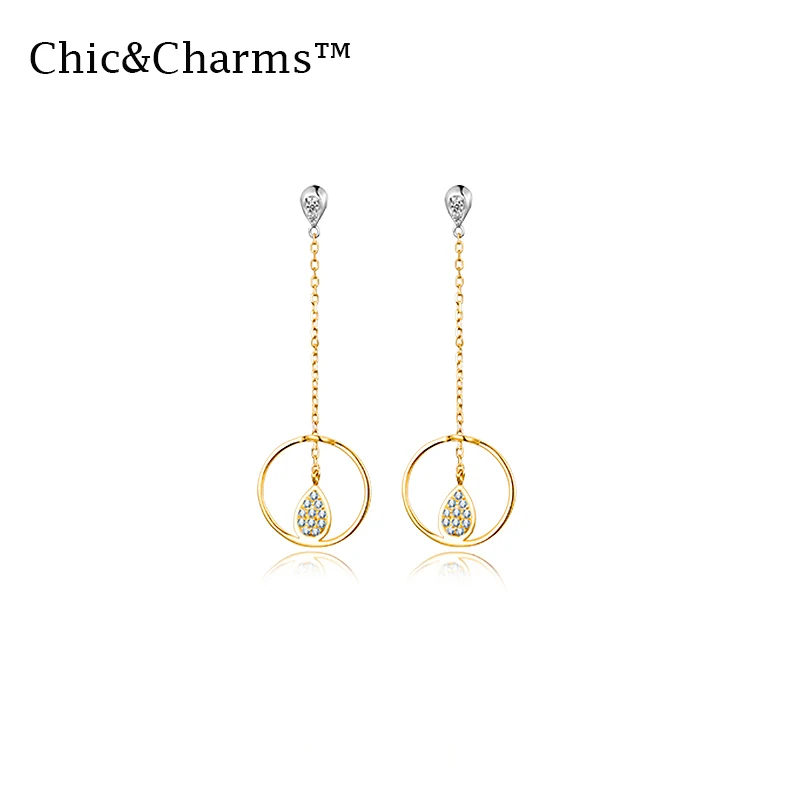 Шикарные и очаровательные серьги 9K & 14K из настоящего желтого золота с