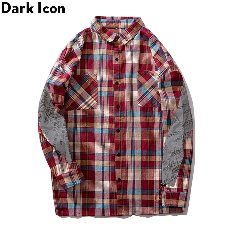 Мужская Удлиненная клетчатая рубашка с двойными карманами в стиле хип-хоп