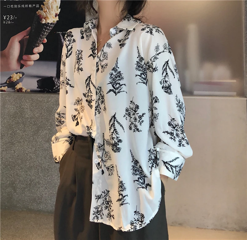 

2021 New Spring Fashion Casual Long Sleeves Retro Slim Loose Single Breasted Fresh Blouse All-Match Print Free Shirts