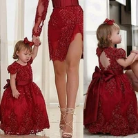 gorgeous baby girl long lace princess ball gown dark red flower girl dress little girls celebration dresses for new year