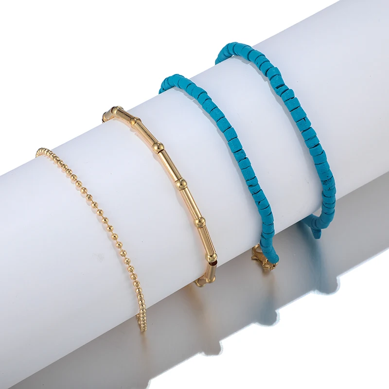 Tocona 4pcs/sets Bohemian beads Pendant Anklet for Women Female Barefoot Sandals Foot Chain Bracelets Beach Jewelry 7074 | Украшения и