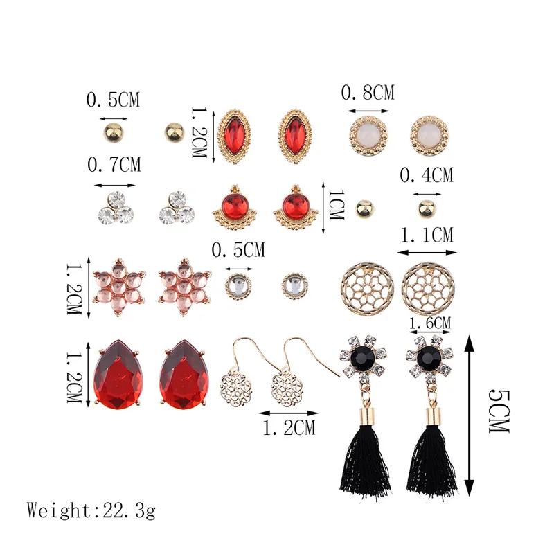12 пар/уп. новые модные серьги гвоздики с кристаллами набор черных сережек