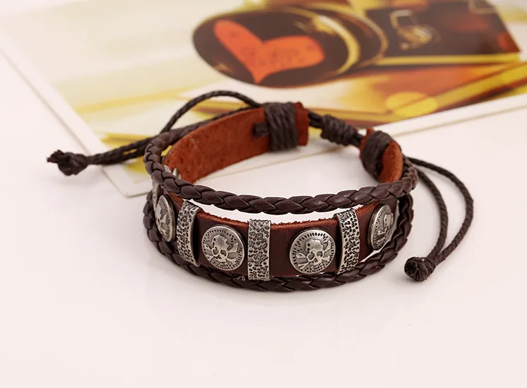 Классические Плетеные Подвески в виде пиратского черепа коричневые браслеты из