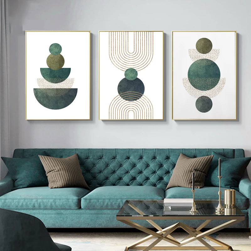 

Abstract Green Circle Golden Line Wall Art Canvas Painting Nordic Poster BOHO Printing For Livingroom Home Decor Unframed