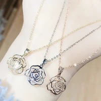 botu 2021 new simplicity electroplated flowers hollow rose zircon necklace womens elegant pendant for women
