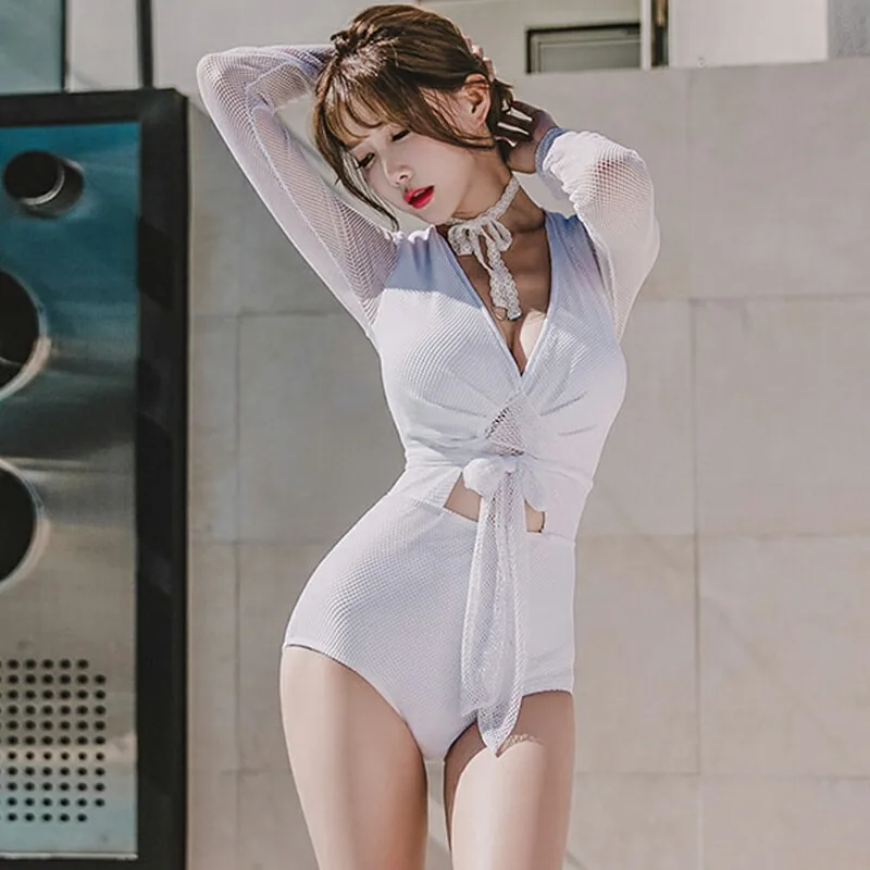 

Swimsuit Women Beach Plus Size Bathing Suit Swim For One Piece Swimwear 2021 New Mesh Hollow Perspective Sexy Hot Geometric