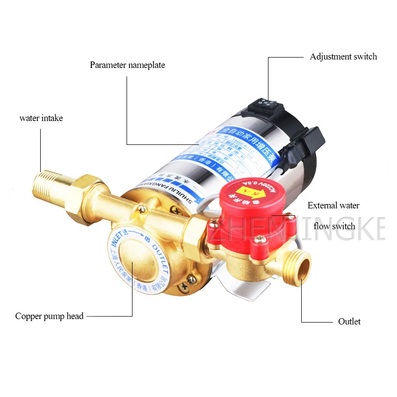 

Stainless Steel Booster Pump Household Fully Automatic Water Heater Pipeline Pressurized Pump Mute Solar Energy Booster Pump