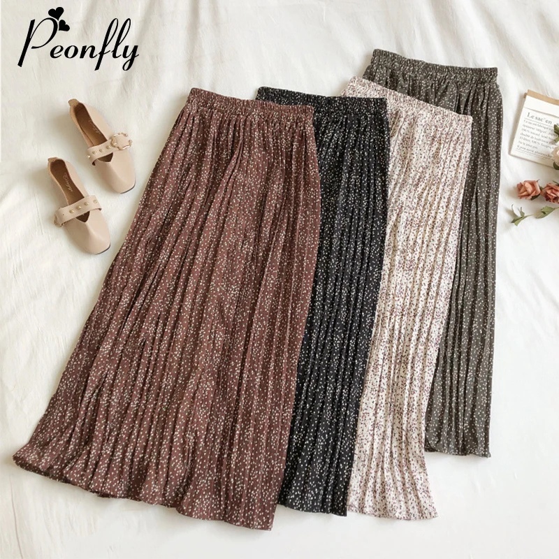 

Женская плиссированная юбка макси PEONFLY, винтажная трапециевидная юбка с цветочным принтом, длинная юбка с высокой талией для отдыха, корейс...