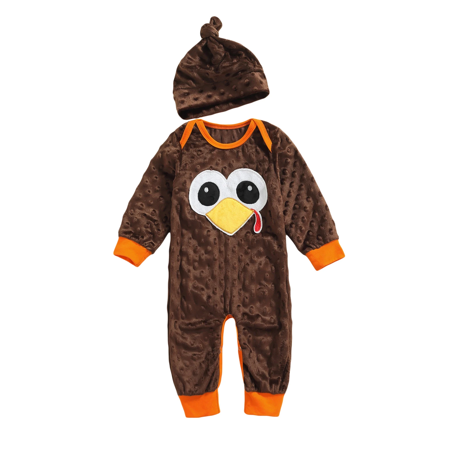 

Pudcoco 0-24M 2Pcs Thanksgiving Day Cartoon Turkey Print Long Sleeve Casual Romper Jumpsuit Leotard+Hat Clothes Outfit