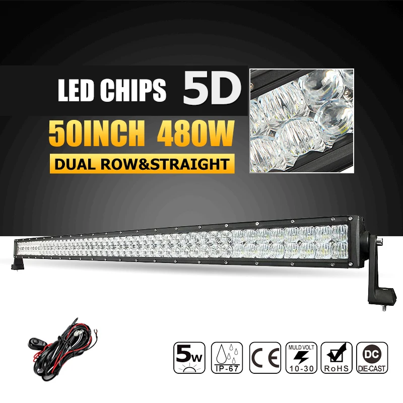 50 &quot480W 5D светодиодный светильник бар Offroad рабочий фар дальнего света комбо балка